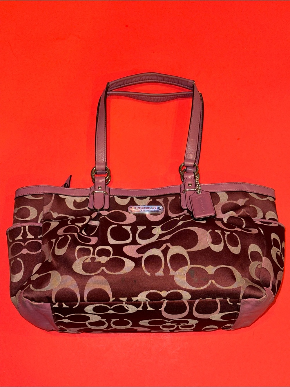COACH F20444 Est 1941 Handbag Tote Gal Color Sv Bordeaux Burgundy Monogram READ